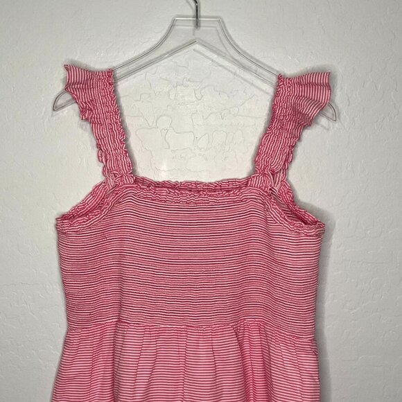 J. Crew Pink White Stripe Smocked Pocketed Tiered Dress Size XXL - Picture 6 of 7